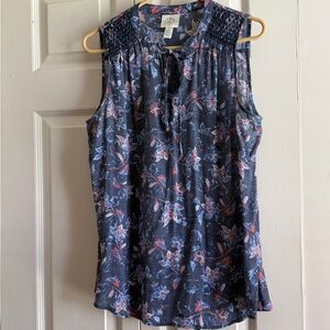 St. John's Bay Floral Sleeveless Blouse - Navy and Coral